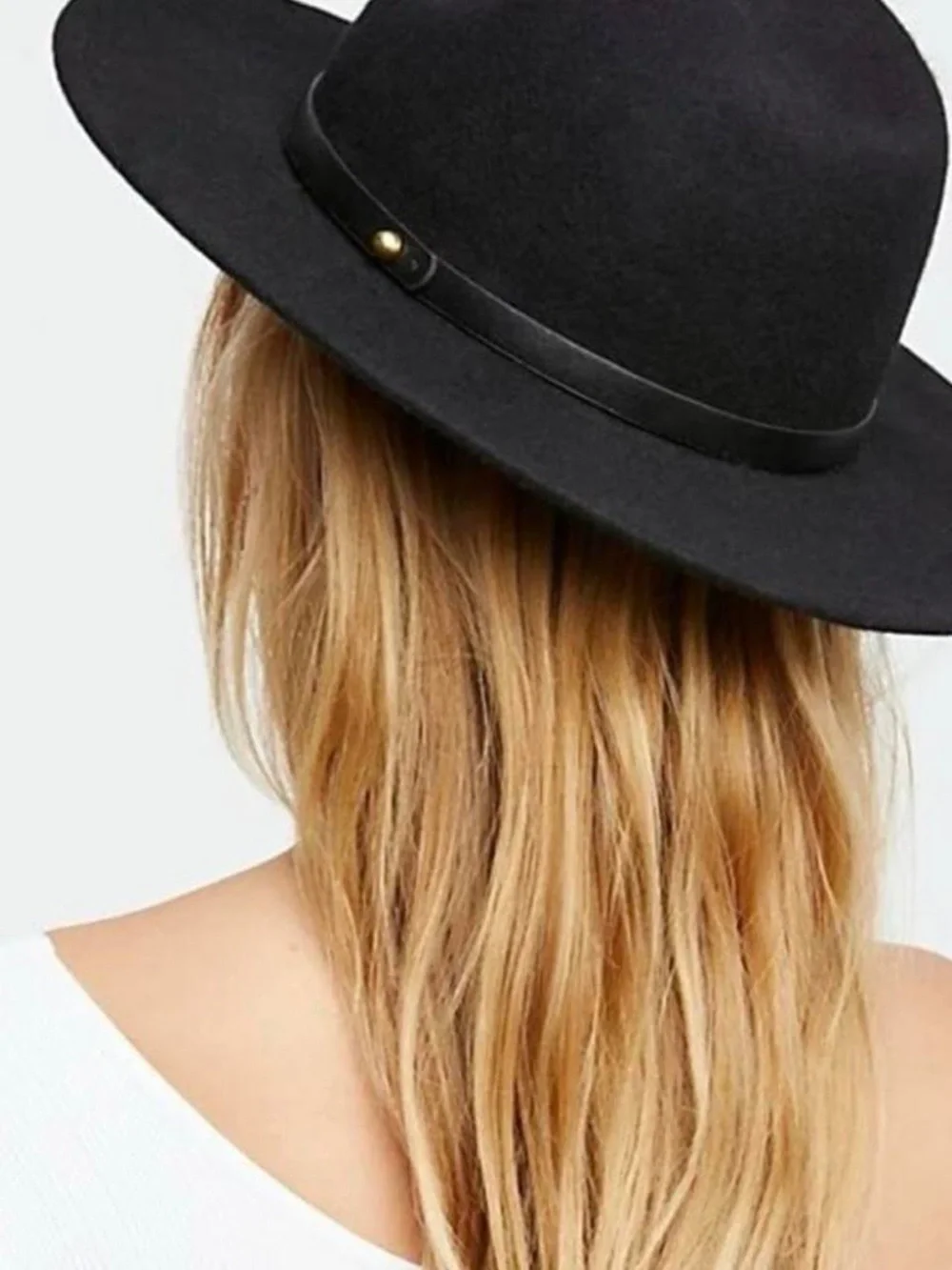 Free People Black Wool Wide-Brim Fedora Hat